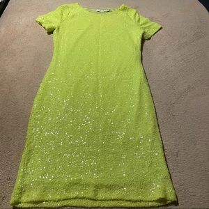 Sequin lime green short sleeve dress.